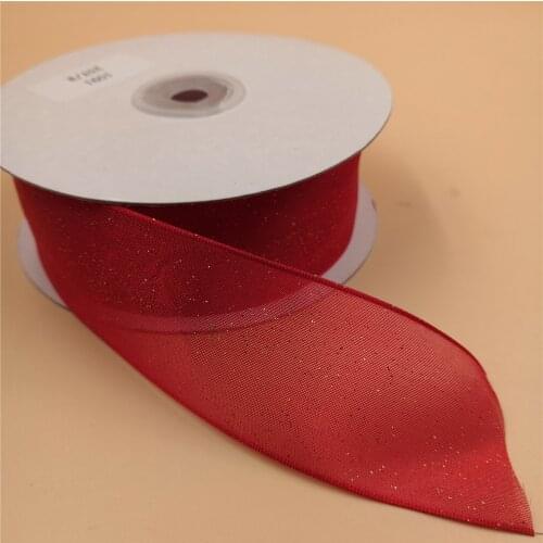 38MM X 25 Yards Red Organza Wire Edge Sparkling Silver Glitter Ribbon for Birthday Decoration Gift Wrapping 1-1/2"
