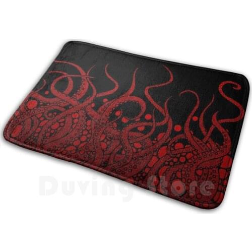 Red Tentacles On Black Mat Rug Carpet Anti-Slip Floor Mats Bedroom Tentacles Octopus Squid Cephalopod Cthulhu Sea Deep Sea Ocean