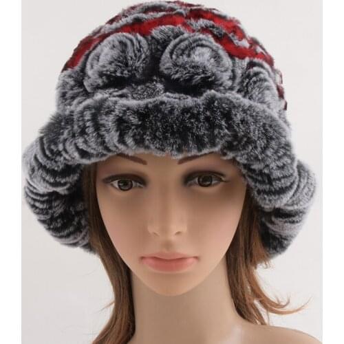 Fur Hat Female Winter Genuine Rabbit Rex Caps Knitted Bucket Hats Women Rabbit Hats