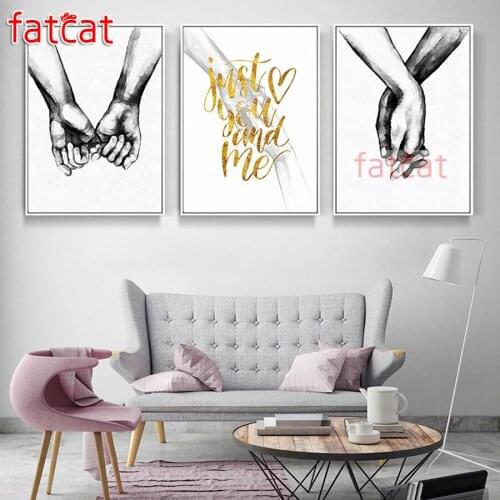 FATCAT Black and White Lover Hand diy 5d diamond painting full square round mosaic embroidery triptych kits home decor AE2854