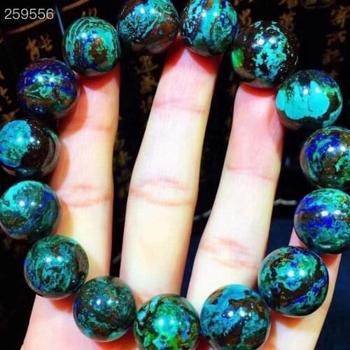 Natural Malachite Azurite Strong Power Green Blue Bracelet 15.6mm Round Beads Woman Men Azurite Bracelet Genuine AAAAAA