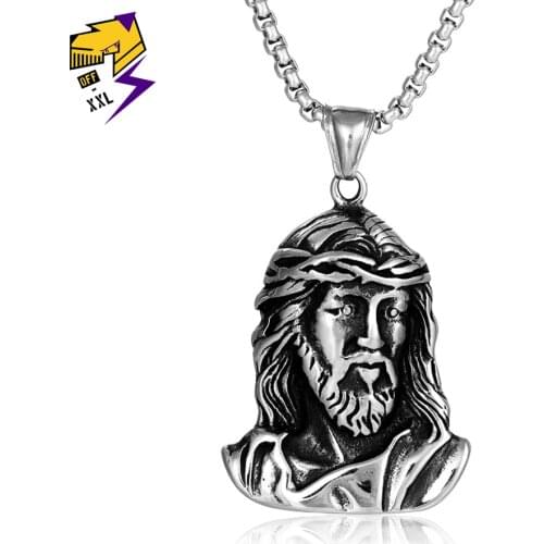 Thorns Jesus Necklace & Pendant Religious Savior Retro Pendant Necklace Men Stainless Steel Chains Necklaces Christian Jewelry
