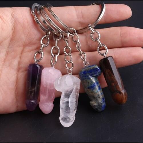 6pcs Natural Stone Man Penis Pendant for Keychains Genitalia Shaped Adult Toy Car Keyring Hanging Jewelry Energy Keychains