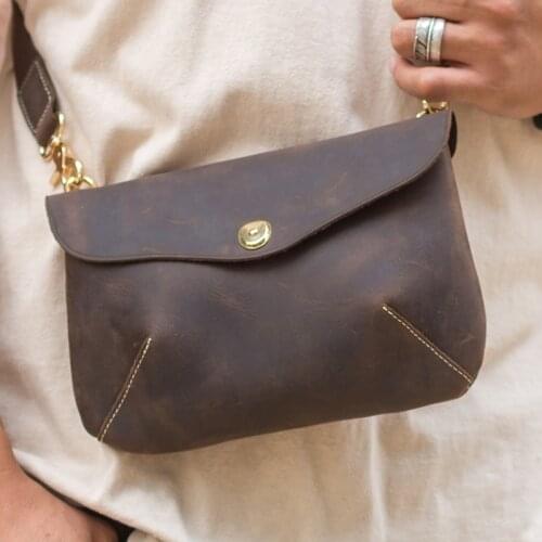 Handmade retro crazy horse leather casual multifunctional hand bag mobile phone bag unisex unisex single shoulder diagonal bag