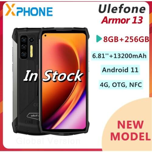 Ulefone Armor 13 Rugged Phone 8GB 256GB 6.81'' 48MP Rear Camera 13200mAh Android 11 Support 4G OTG NFC Global Version Smartphone