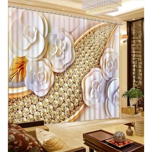 Rhinestone curtains Flowers print Chinese Customized 3D Blackout Curtains Living Room Bedroom Hotel Window