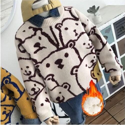 Cute Knitting Spring Autumn Winter Sweater Baby Boys Kids Childrens Warm Plus Velvet Thicken Top High Quality