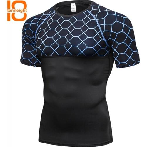 TENNEIGHT Training T-shirt Mens Summer Top Fitness T-shirt Compression Tops Short Sleeve running T-shirt training Sportswear