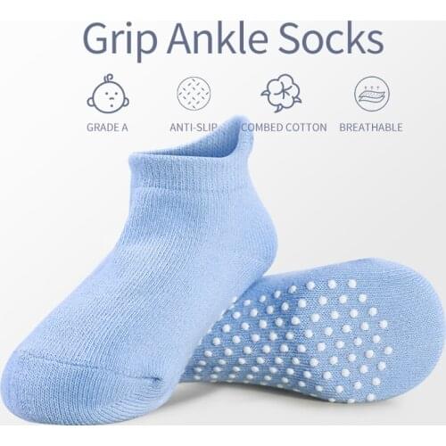 Unisex 6 Pairs/lot Baby Non Slip Grip Ankle Socks with Non Skid Soles Infants Toddlers Kids Boys Girls Cotton Socks Four Seasons