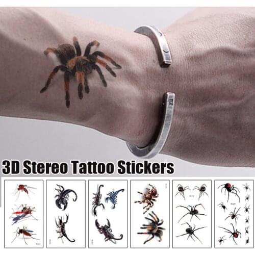 Halloween Party Tattoo Stickers Halloween Scary Spider Scorpion Mosquito Temporary Tattoo Stickers 3D Stereo Tattoo Stickers