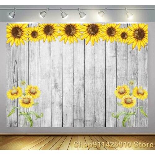 Vintage Board Sunflower Girl Birthday Party Decor Photography Studio Custom Background Photos Children Room Wall Vinyl Backdrop