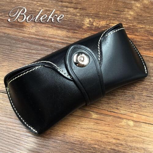 Handmade Vintage Eyeglasses Box Hard Genuine Leather Luxury Spectacle Glasses Bag Case Eyewear Sunglasses Holder Cover Men Women