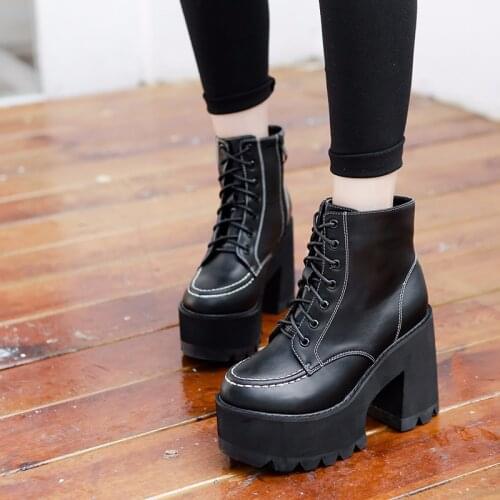 Demonias shoes Women Boots goth shoes winter Autumn Ankle Boots Women motorcycle Boots Female Shoes Woman Thick Sole punk shoes