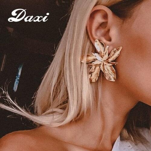 DAXI Elegance Silver Color Big Drop Dangle Flower Earring for Women Trendy Metal Floral Party Jewelry Gift Pendientes 3839