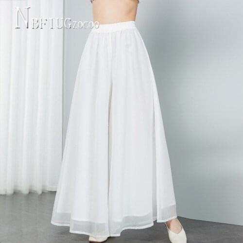 White Black Color Wide Leg Women Pants Loose Chiffon Plus Size Female Trousers