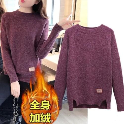 2021 Women Sweaters And Pullovers Autumn Winter Plus Velvet Long Sleeve Pull Femme Female Casual Short Knitted Sweater W2248