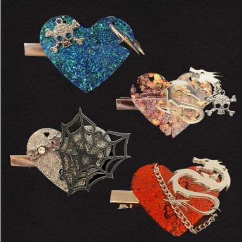 Harajuku Gothic Punk Skull Dragon Cross Metal Chain Love Heart Hairpin Hair Accessories Chic Streetwear