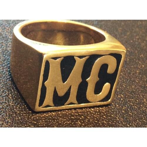 Support Dropship New Size 7-15 Golden Solid MC Ring 316L Stainless Steel Fashion Jewelry Cool Biker Ring