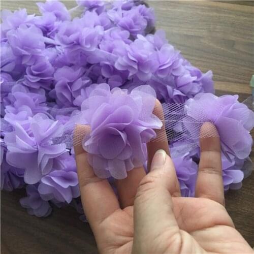 24Pcs Flower(2Yard)Applique 3D Chiffon Lace Patch Lace Trim DIY Bridal Veil Shoes Wedding Child Clothes Fabric Accessories