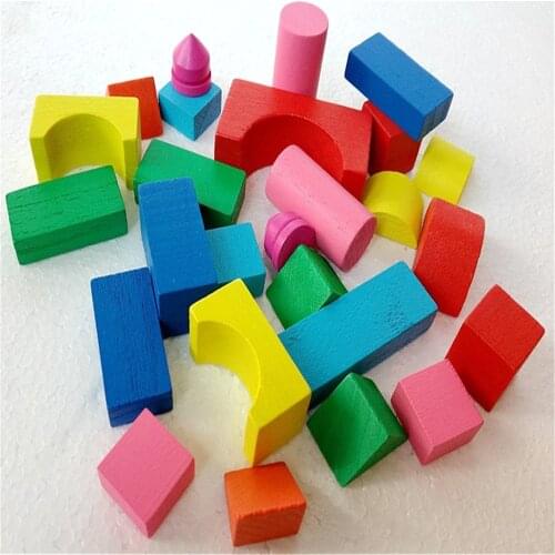 26-50pcs/set Kid Wooden Mini Castle Building Brick Blocks Geometric Shape Educational Toys Assembled Game Environment Friendly