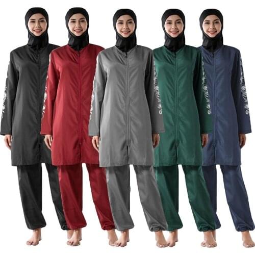 3PCS Muslim Printed Swimwear Women Modesty Burkini Islamic Swimsuit Hijab Beachwear Bathing Suit Arab Swimsuit Conservative New