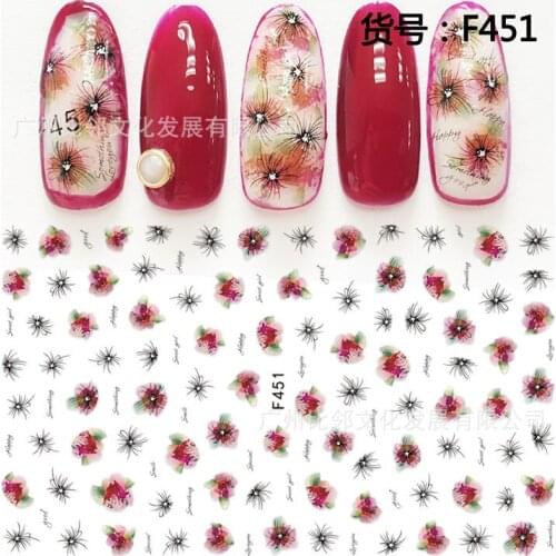 3D Nail Sticker Black Flower Slider Nails Art Decoration Wraps Decals Cute Design Adhesive Manicure Tips Stickers Pegatina