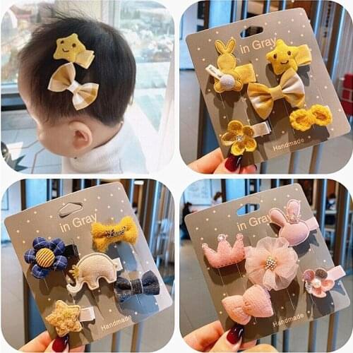 5Pcs/Set Sweet Cartoon Children Hair Clips Fruit Flower Barrettes Baby Girls Baby Knitting Soft Hairpins Kids Hair Accessories