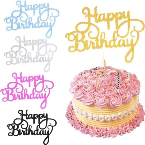 10pcs Glitter Happy Birthday Cake Topper Gold Silver Cake Flag Cake Decoration Tools Baking Accessories