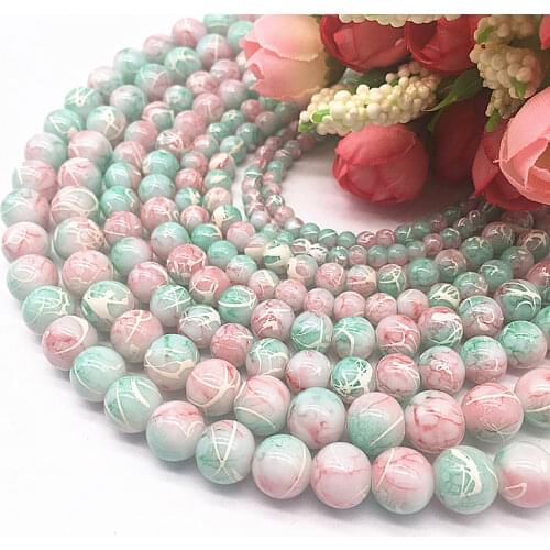 Wholesale 4/6/8/10mm Pull White Silk Glass Beads Loose Spacer Beads Painted Charm For Jewellery Making DIY Bracelet&Necklace #07
