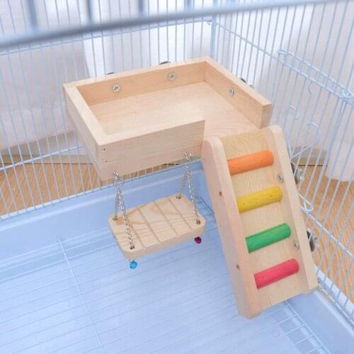 Hamster Wooden Platform Swing and Ladder Set Climbing Playground Small Cage Funny Animal Accessories