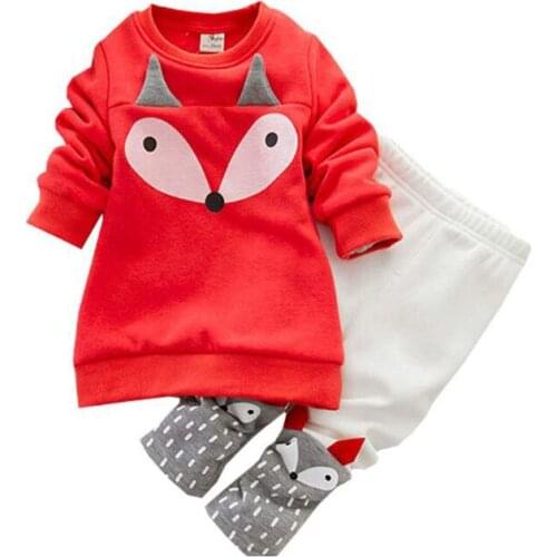 Cute baby kids tops pants set lovely fox head pattern clothes set for 1-3yrs child infant boys girls outerwear clothes set
