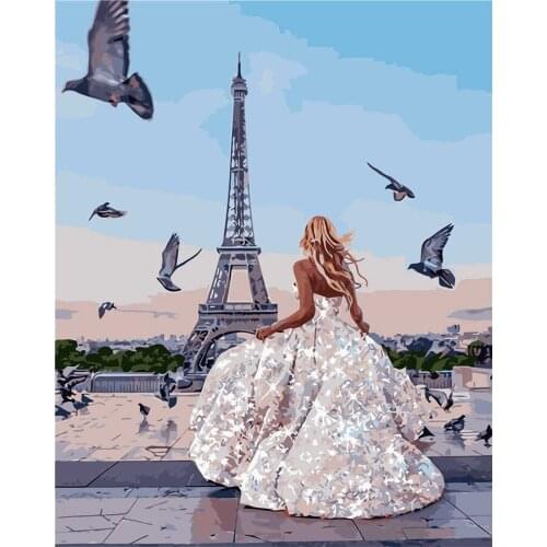 Home Decoration Wall Painting Factory Wholesale Accept Booking Women Under The Paris Tower s Painting By Numbers