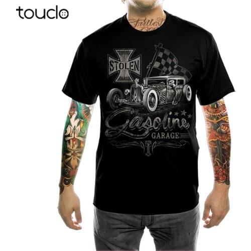 100% Cotton for Man Shirts Hot Rod Gasoline Garage T-SHIRT Herren V8 Oldtimer Biker Rockabilly Print Tee Shirts