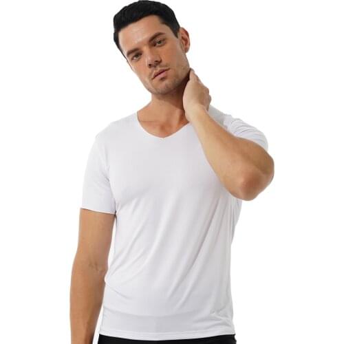 Men 2021 Summer Streetwear Solid Color V Neck Short Sleeve T-shirt Casual Tank Top Stretchy Slim Fit Fitness Sport Undershirt