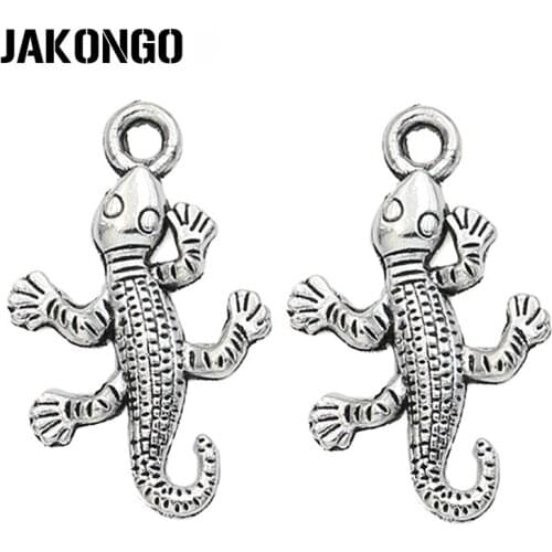 JAKONGO Lizard Charm Antique Silver Plated Charms Pendants for Necklace Bracelet Jewelry Accessories Making DIY Handmade 25x15mm