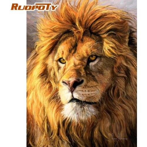 CHENISTORY Gold Lion Painting By Numbers Acrylic Pigment For Modern Home Decoration Boys Bedroon Living Room Decoration Photo
