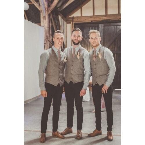 Classic fashion tweed Vests Wool Herringbone British style Mens suit tailor slim fit Blazer wedding suits for men