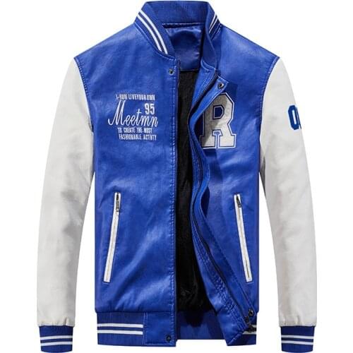 High Quality Autumn Winter Embroidery Jacket Male Motorcycle Stand Pu Leather Jacket Men Plus Size 4XL Baseball Jackets Mens