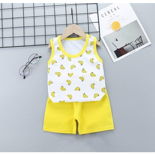 Summer Toddler Infant Kids Baby Girls Boys Cute Cartoon Printed Sleeveless Tank Tops Vest +Shorts Sport Home Outfits Sets#p4