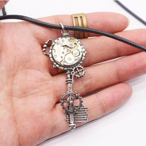 Mechanical Key Necklace for Men Punk Gothic Metallic Pendant Rope Chain Necklaces for Women Silver Color Jewelry Wholesale N077