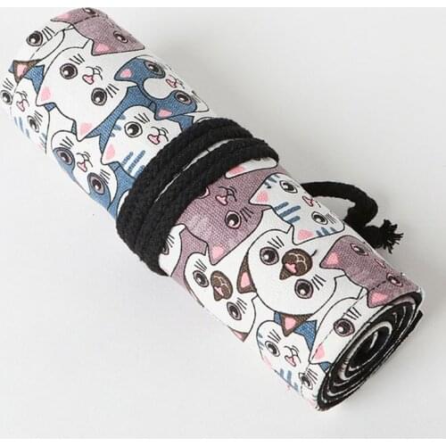 Cute 12/24/36/48/72 Hole Canvas Roll Pen Curtain Pencil Bag Case Makeup Wrap