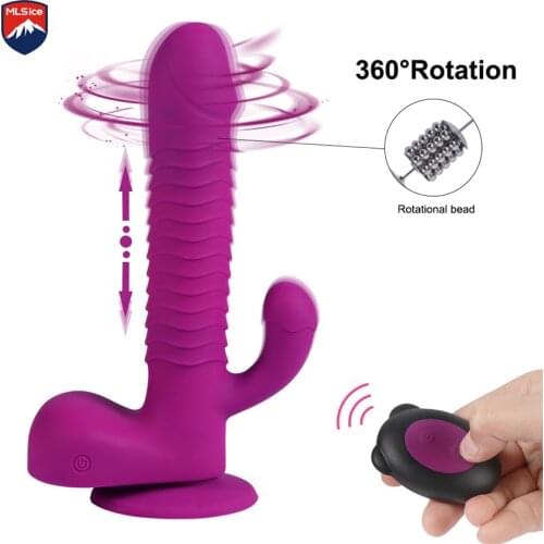 MLSice G spot Dildo Vibrator for Women Clitoral & Anal Stimulation, Remote Control Thrusting Rotating Rabbit Vibrator for Women