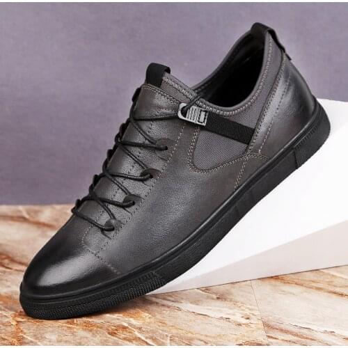 New Genuine Leather Casual Shoes Men Loafers Breathable Trend Flats Men Sneakers Wild Black Gray Cow Leather Shoes Plus Size 48