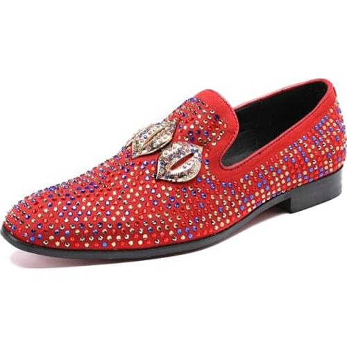 New Fashion Leather Pointed-toe Mens Shoes Low-cut Rhinestones To Increase The Trend of Personality Classic Mens Shoes