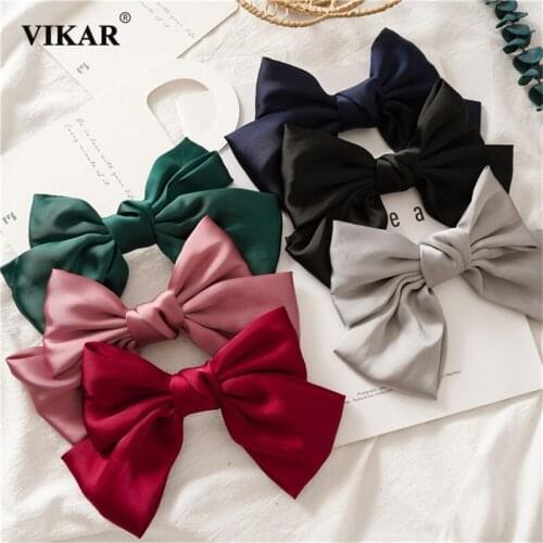New Women Elegant Big Large Bow Hair Clips Girls Sweet Satin Hairpins Barrettes Headband Solid Fashion Hair Accessories VIKAR