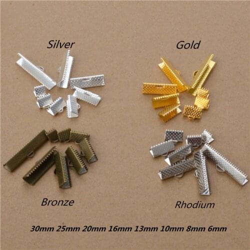 6-30mm Crimp end caps for leather cord flat cover clasps End Caps String ribbon rope clip Foldover choker Necklace Connectors