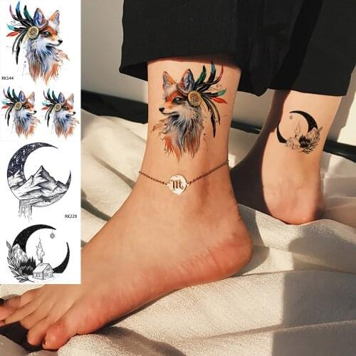 OMMGO India Tribal Fox Sexy Temporary Tattoo Sticker Paper Black Moon Body Art Arm Fake Tattoos For Kids Custom Animal Children