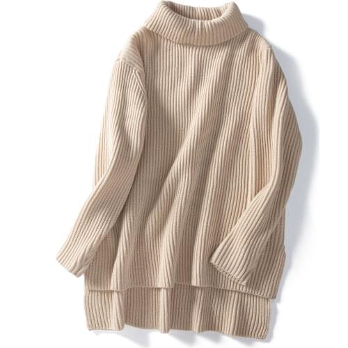 2021 Autumn Winter new designer Women 30% Wool basic sweater highneck pullover Front short asymmetrical Jumper