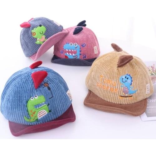 Autumn Winter Baby Baseball Hat Cartoon Dinosaur Warm Infant Baby Boy Cap Corduroy Adjustable Toddler Kids Hat