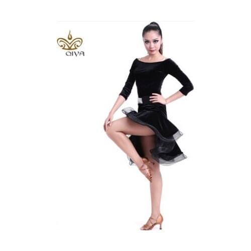 Latin Dance Dress Sexy Black Velvet Latin Girls Fringe Ballroom Skirt Tango Dress salsa robe de danse latine filles danza latino